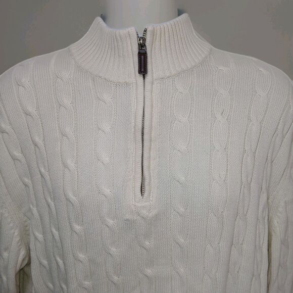 Cremieux Classics Men's L 1/4 Zip Cream Pullover Cable Knit Sweater Grandpacore - Picture 3 of 13